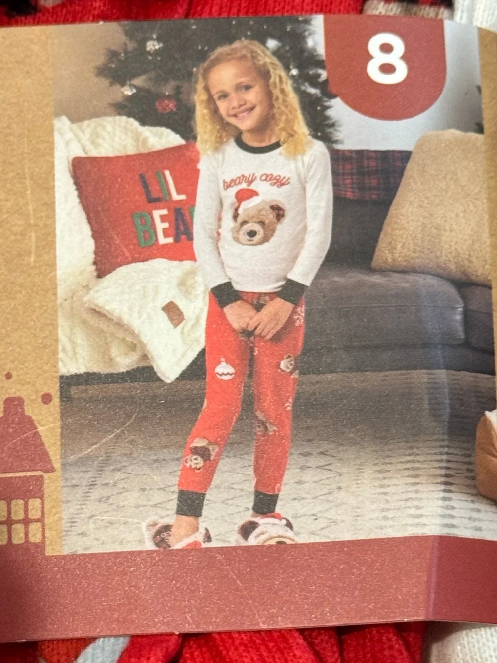 Dearfoams Cozy Comfort  Bear Holiday Pajama Set Sz 8 UNISEX